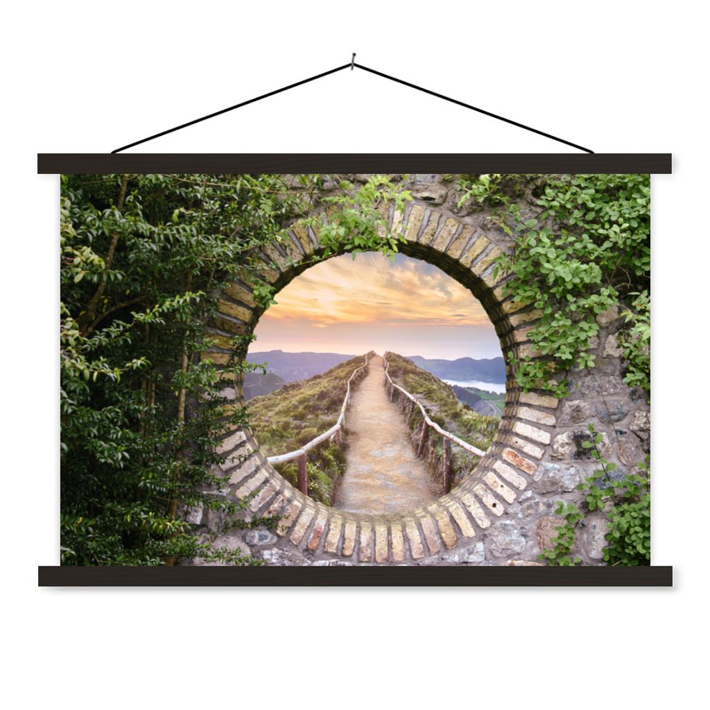 MuchoWow Textilposter Brücke - Meer - Blick - Sommer 150x100 cm mit schwarzem Rahmen - Schlafzimmer