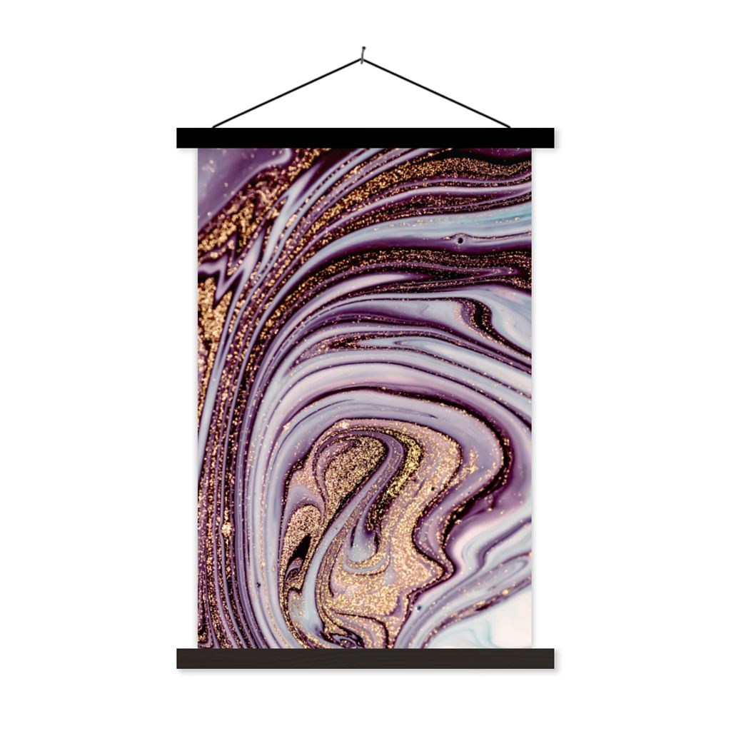MuchoWow Textilposter Marmor - Rosa - Gold - Glitzer - Marmoroptik - Luxus 120x180 cm mit schwarzem Rahmen - Fotos