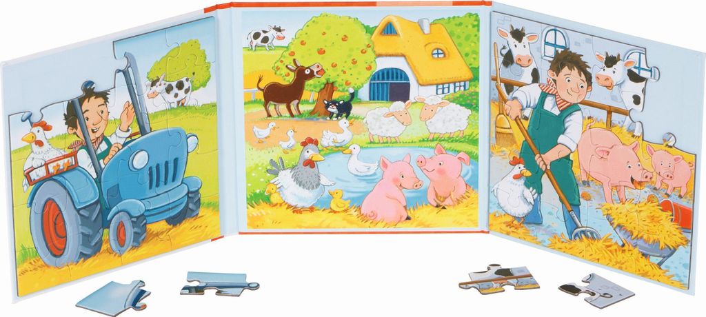 goki 57384 Puzzlebuch Bauernhof 17,3 x 17,3 x 1,2 cm, 2 x 20 Teile, 2 Motive, magnetisch,, bunt