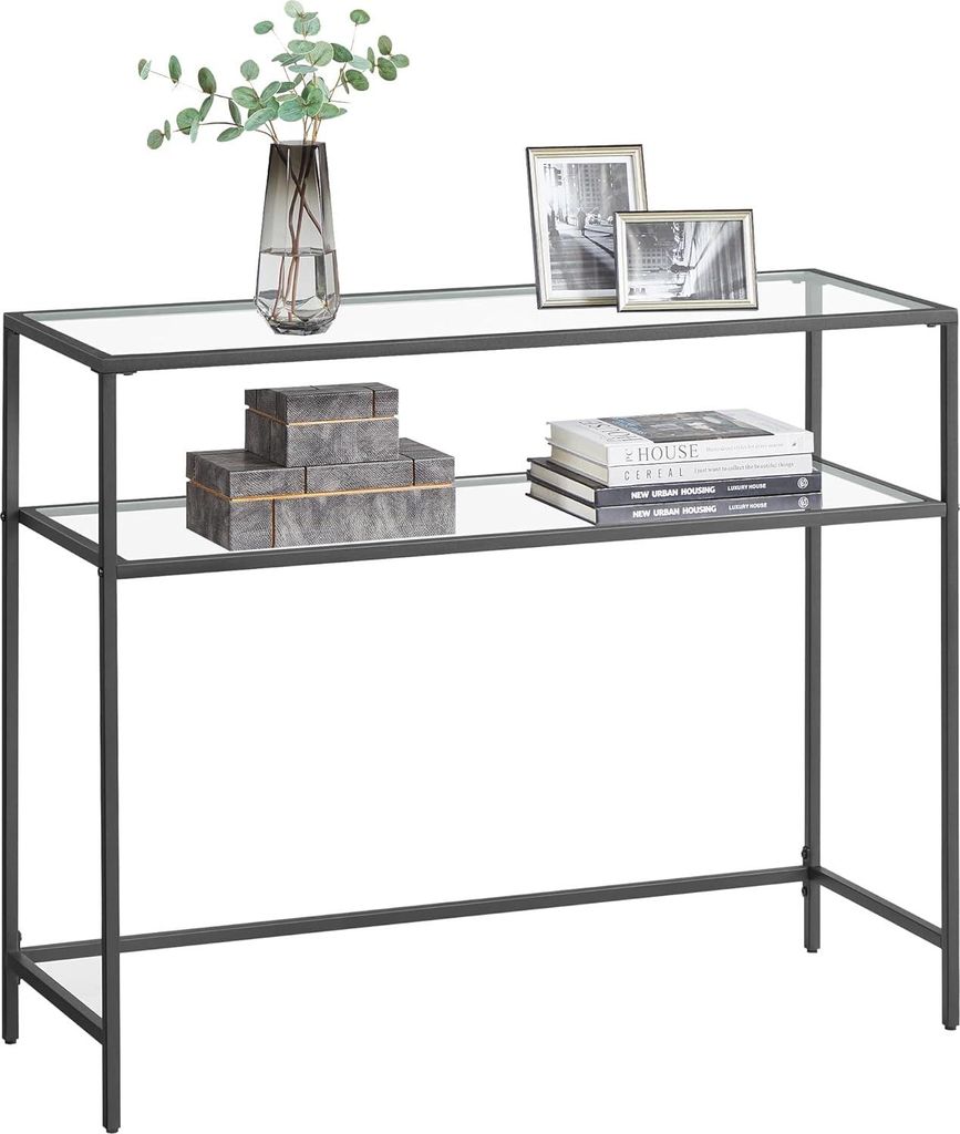 Songmics Konsolentisch Glasplatte Metallrahmen Verstellbar Schwarz