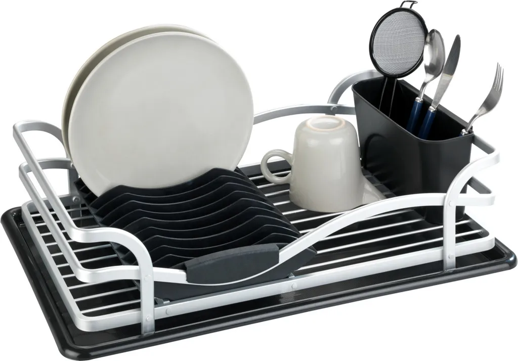 Egouttoir Wenko en aluminium inoxydable noir et argenté pour évier 45cm