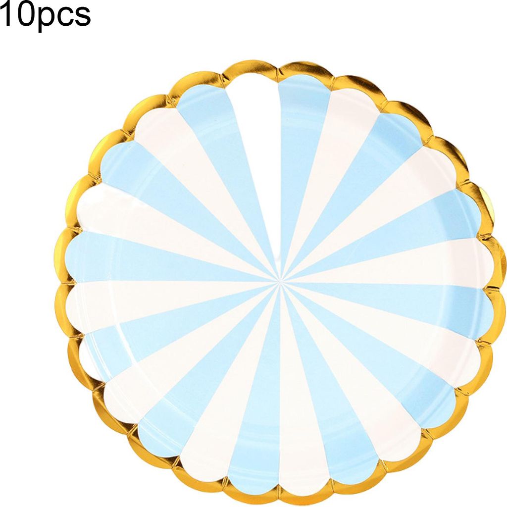 10pcs 7/9-Zoll-Papierplatten Einweg-sicheres Anti-Skid-dicker vergoldeter Streifenpapierschalen bevorzugt Vorräte zum Geburtstag-Blau ,Größen:9inch