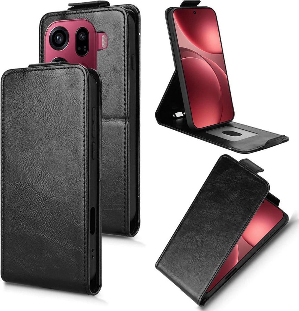 Flip Hülle für Oppo Find X9 Pro Magnetische Vertikale Kunstleder Schutz Schwarz