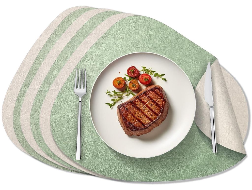 6er-Set ovale Kunstleder-Platzsets, abwaschbar, 34x42,5 cm