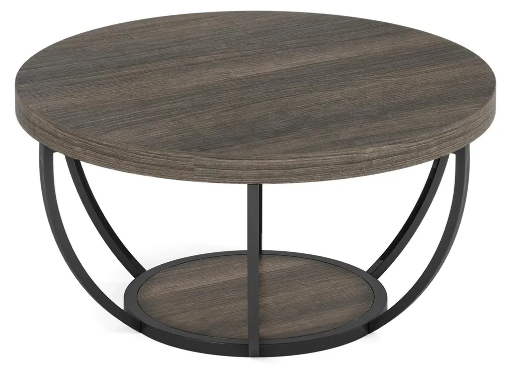 Table de Salon Ronde en Bois Style Minimaliste Moderne 80cm Grise Noir