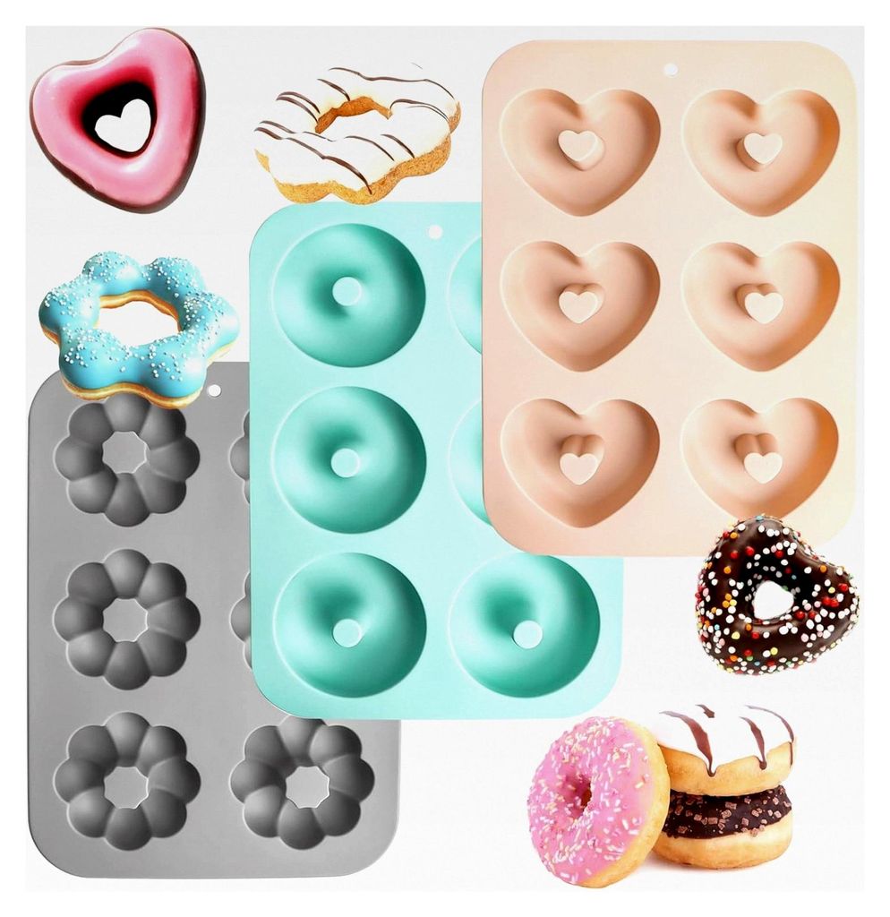 3 Stück Silikon Donutformen, Antihaft Donut Backform für Kuchen, Bagels, Muffins und mehr
