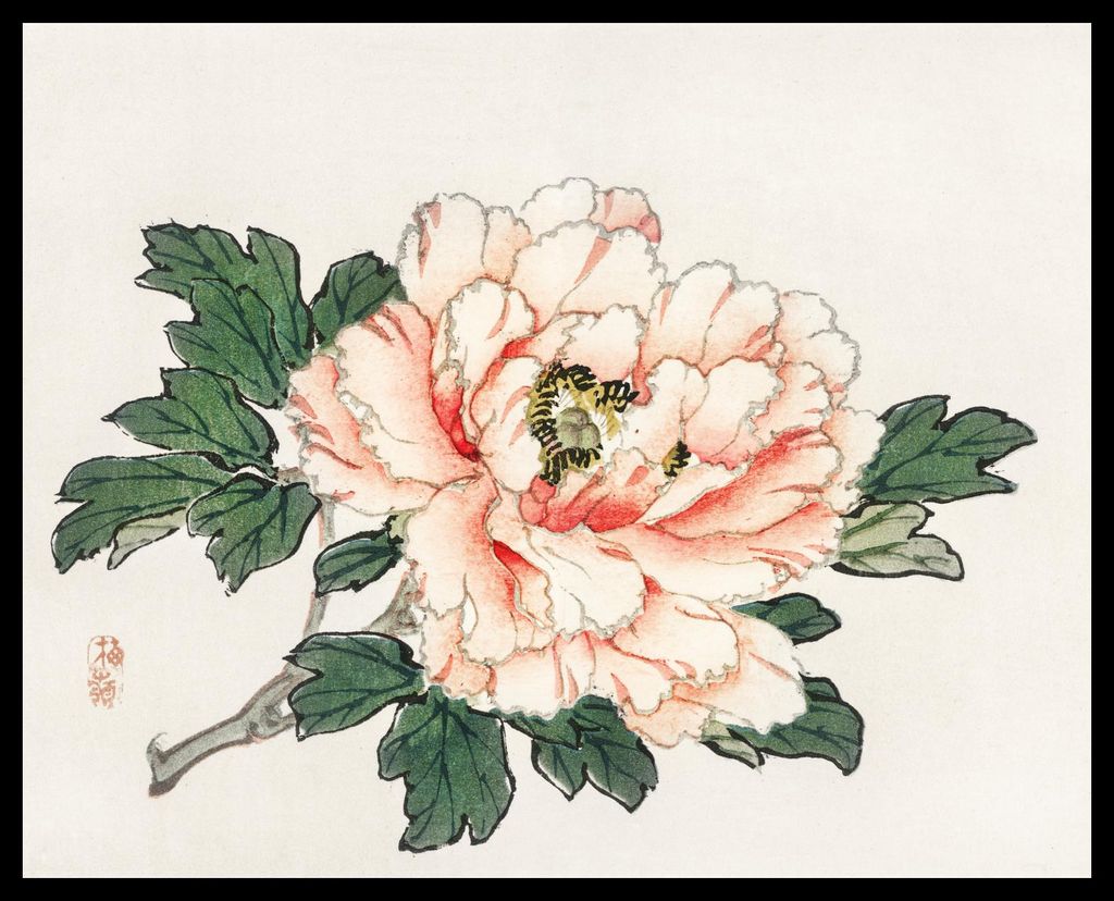 Plakat 50x40cm Pink Rose, Kōno Bairei Japanischer Vintage für das Wohnzimmer