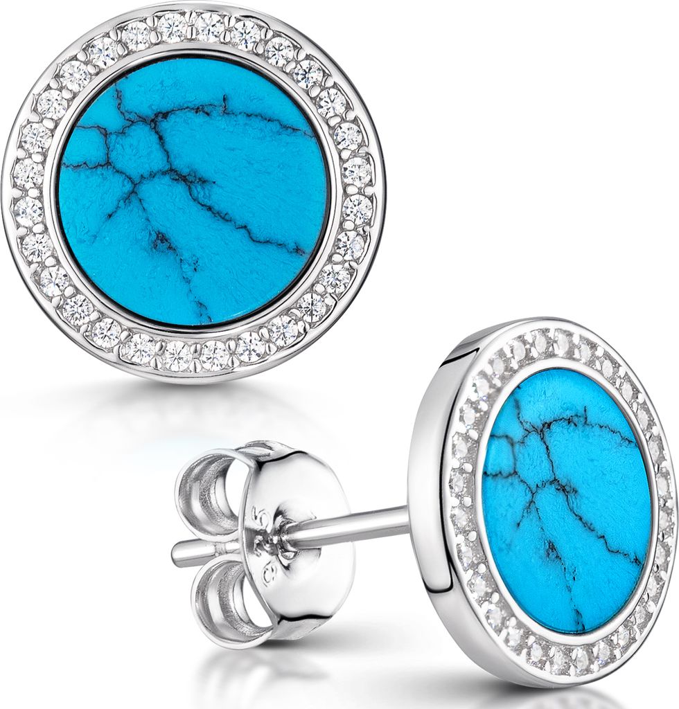 MATERIA Türkis Ohrstecker rund blau Damen - Naturstein Produktbild 