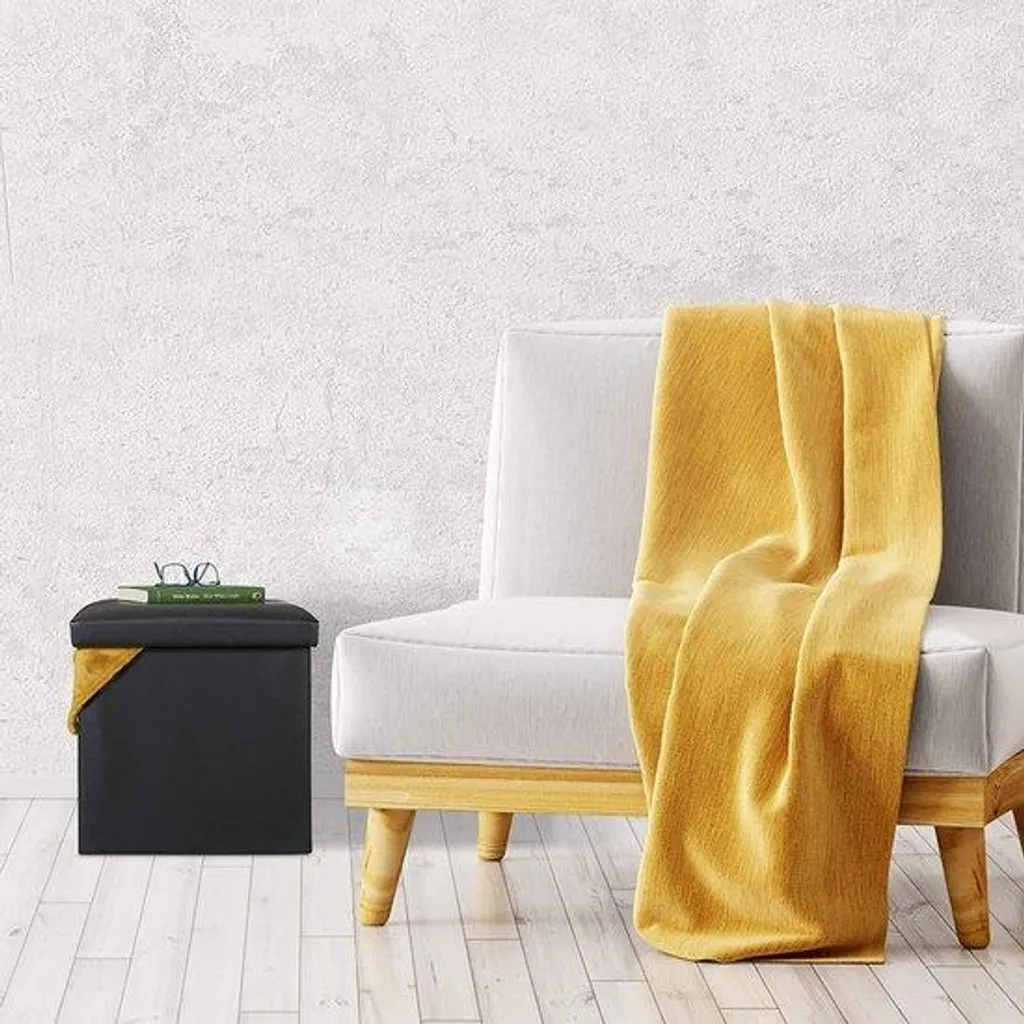 Pouf de rangement pliable 38cm - Assise rembourrée et coffre gain de place