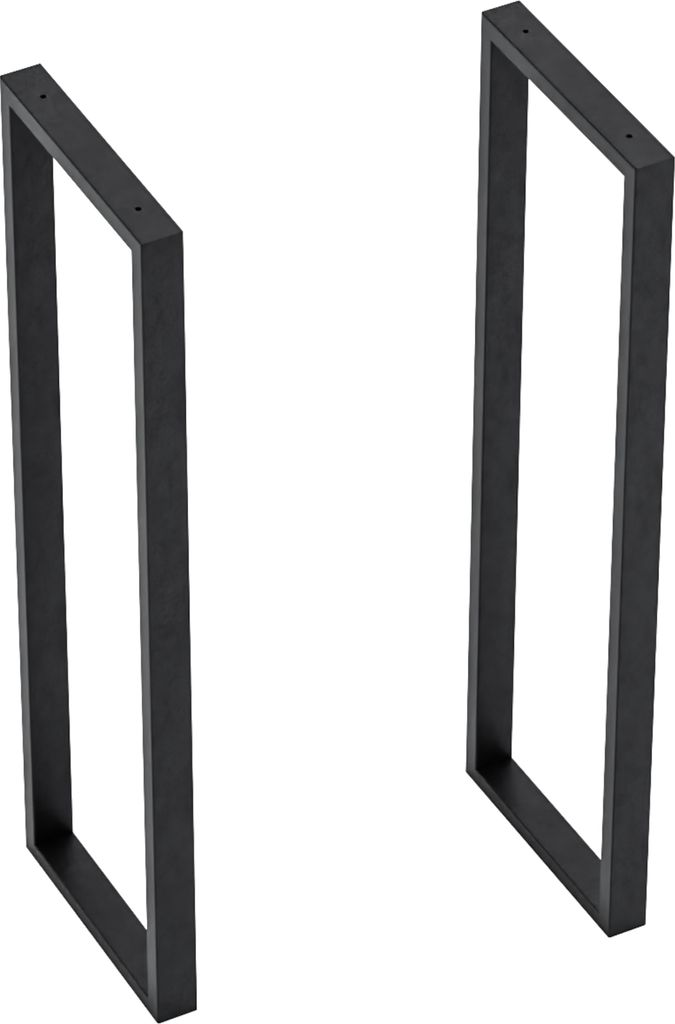 Two black metal table legs are shown against a white background.