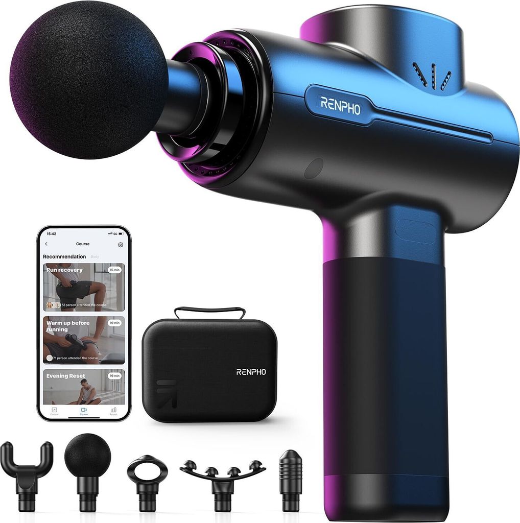 Massagepistole mit Bluetooth, RENPHO Massage Gun für tiefes Gewebe Percussion Muskel Massage Pistole für Muskelentspannung, Leistungsstarke Tragb...