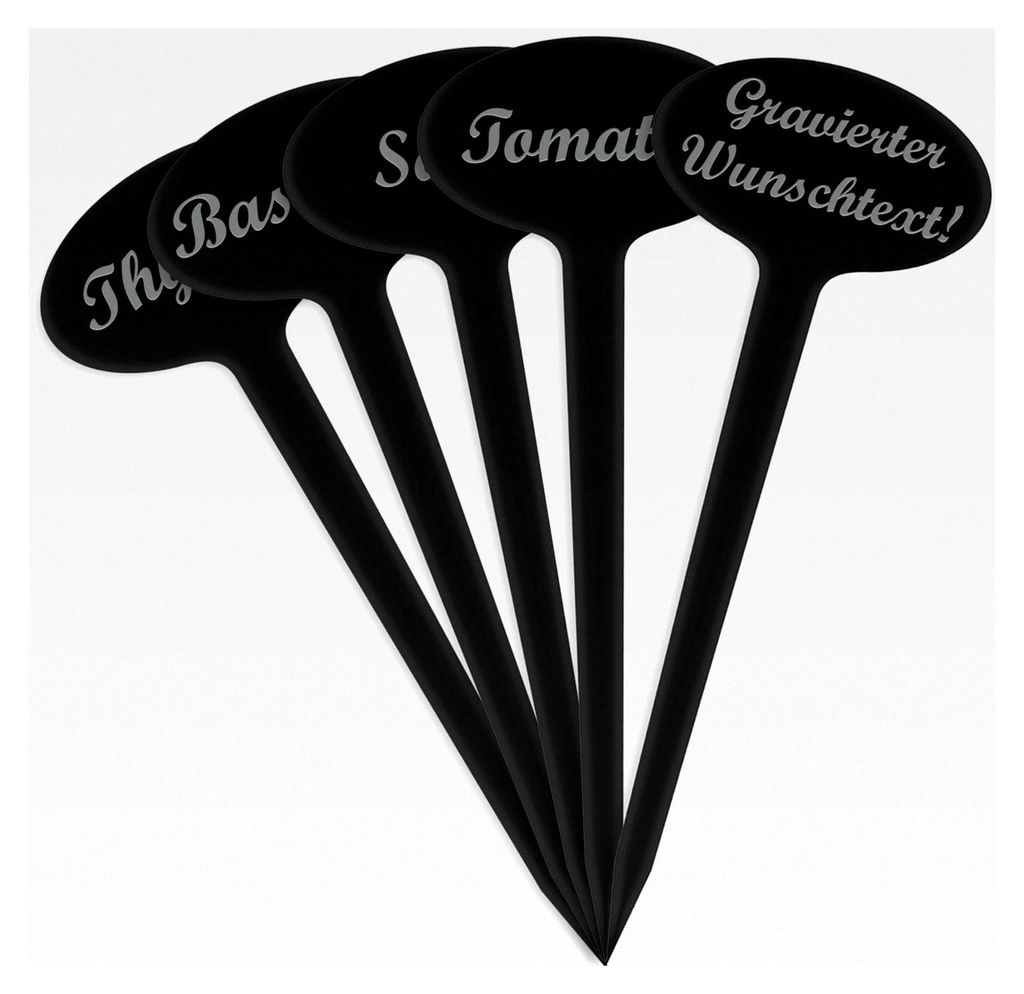 5er Set Pflanzenschilder mit Gravur - Selbstgestaltbar - Stilvolle Kräuterschilder aus schwarzem Acryl für den Garten - Kräuterstecker für Beet...