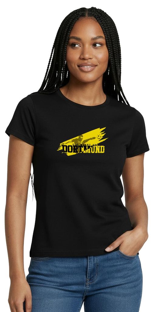 Spreadshirt Die Macht Aus Dortmund Schwarz-Gelb Fußball Fan Frauen T-Shirt, XXL, Schwarz