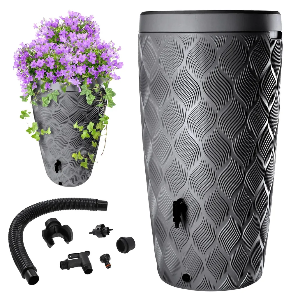 Réservoir d'eau de pluie 240L avec robinet et double fond - Gris Anthracite