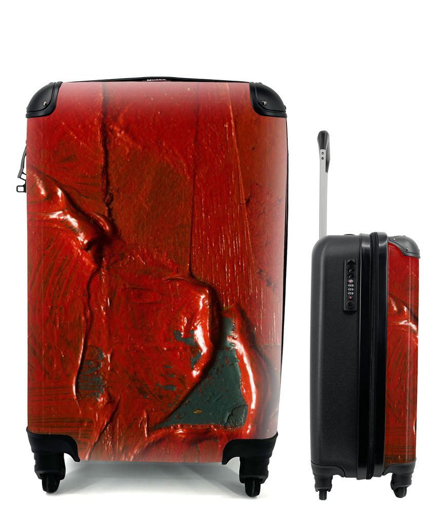 MuchoWow Koffer Handgepäck Trolley Rollkoffer Kleine Reisekoffer mit 4 Rollen - Mehrfarbig Abstrakt Öl auf Leinwand Hintergrund - Cabin Size < ...