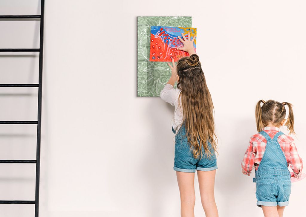 Magnetische Notiztafel - Schwarzer Marker + Schwamm + Magnete - 40 x 60 cm - Großes Blättermuster