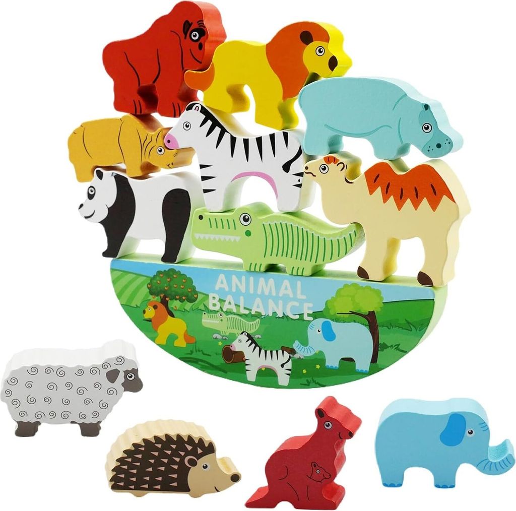 Stapelspiel Holzspielzeug ab 3 4 5 Jahren, Tier-Balance-Spielzeug für Kinder, Motorikspielzeug Geschenk A