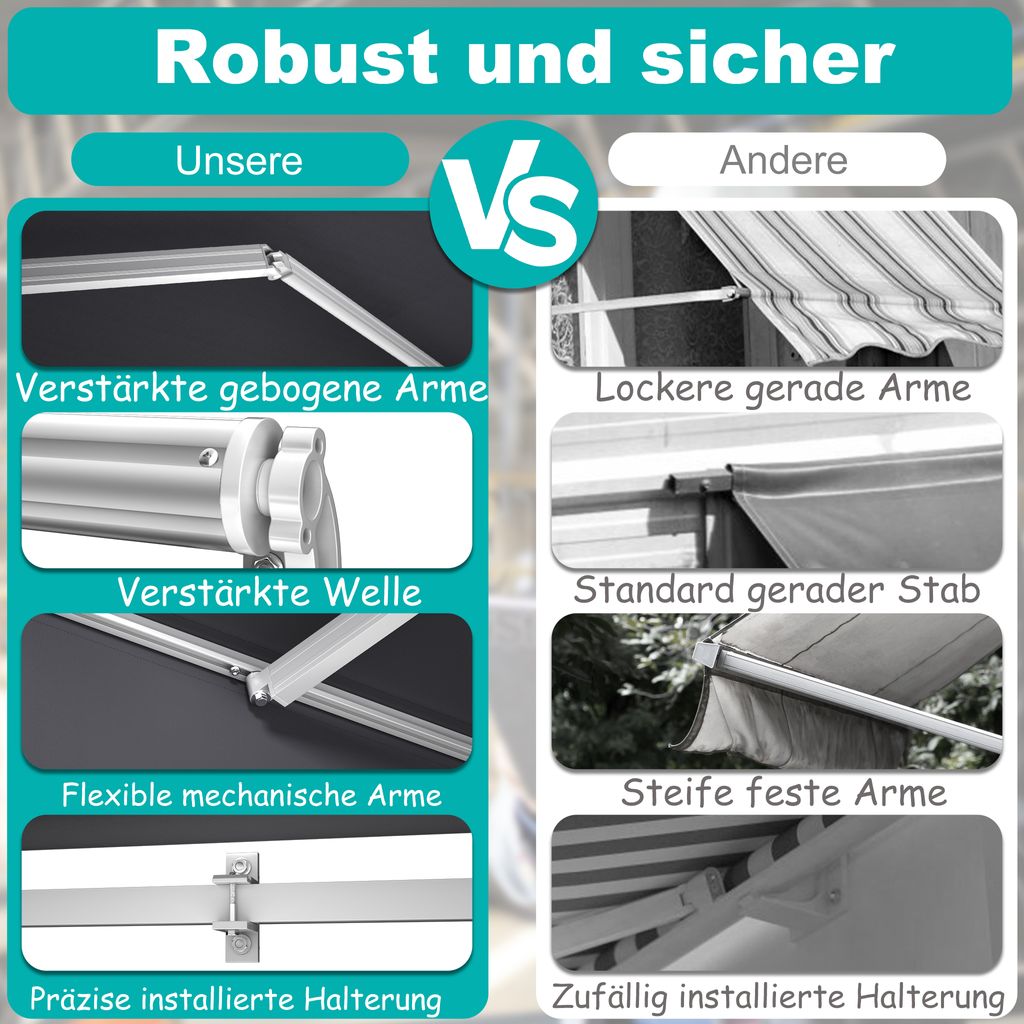 UISEBRT 250 X 200 cm markýza se sklopným ramenem hliníková Obrázek produktu 15