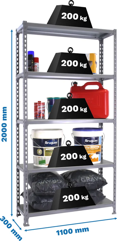 Rayonnage Métallique 5 Plateaux Simonclick Superplus 300kg Gris Cinza