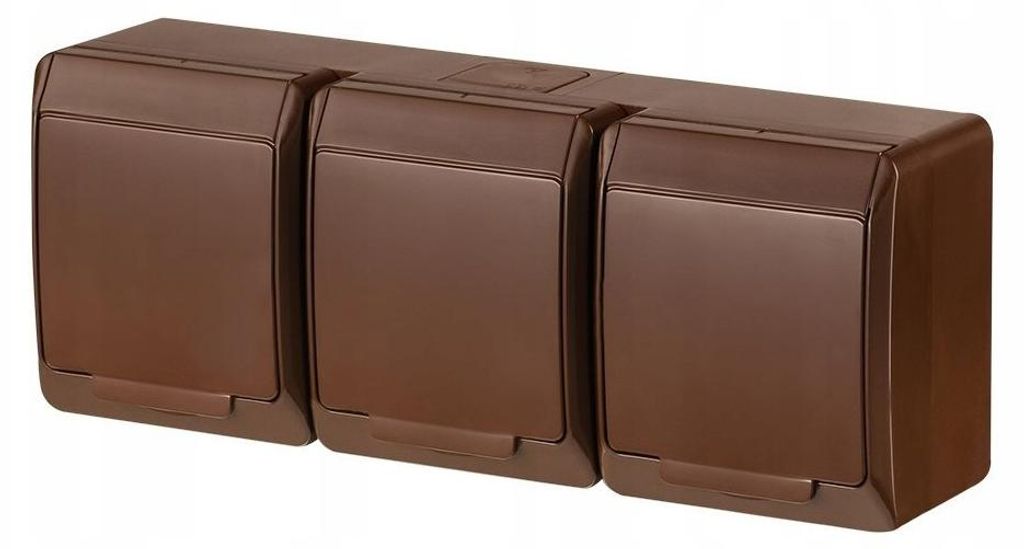 HERMES drievoudige stekkerdoos, 3x2P+Z, IP44, bruin, Productafbeelding 