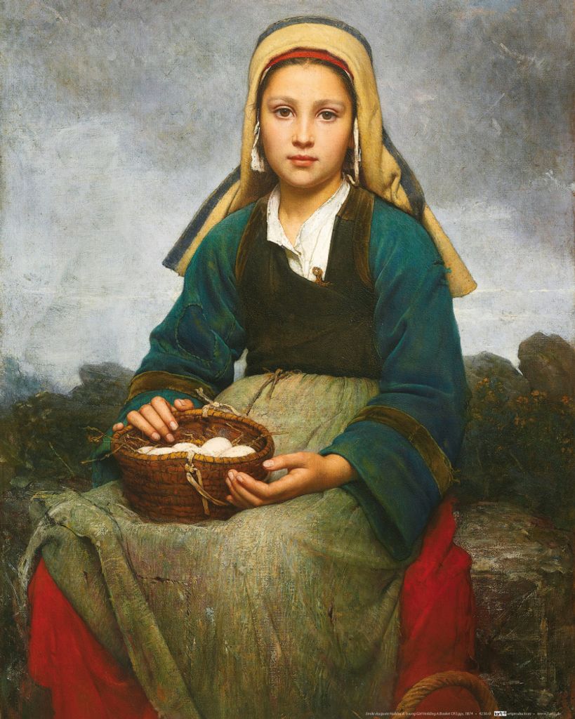 Emile Auguste Hublin Kunstdruck Bild - Junges Mädchen Mit Einem Korb Voller Eiern, 1874 (50 x 40 cm)