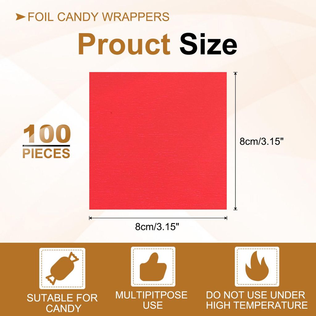 100 Stš¹ck Folie Papier Wrapper, 8x8cm Aluminiumfolie Bonbonpapier, Schokolade Verpackungen fš¹r Bonbonpapier Ostern, Sš¹?igkeiten und Pralin...