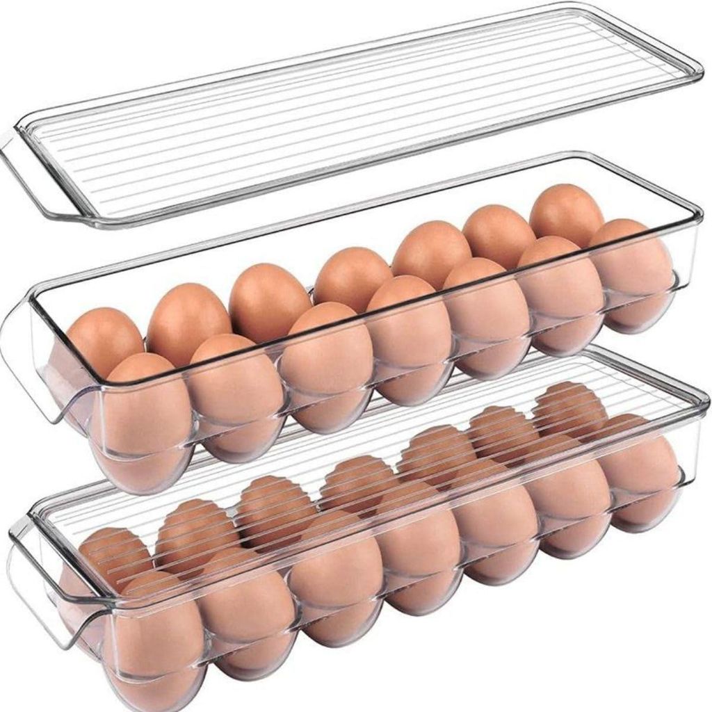 2er Set Eierbox für Kühlschrank, Transparenter Eierhalter mit herausnehmbaren Einsätzen für ordentliche Aufbewahrung