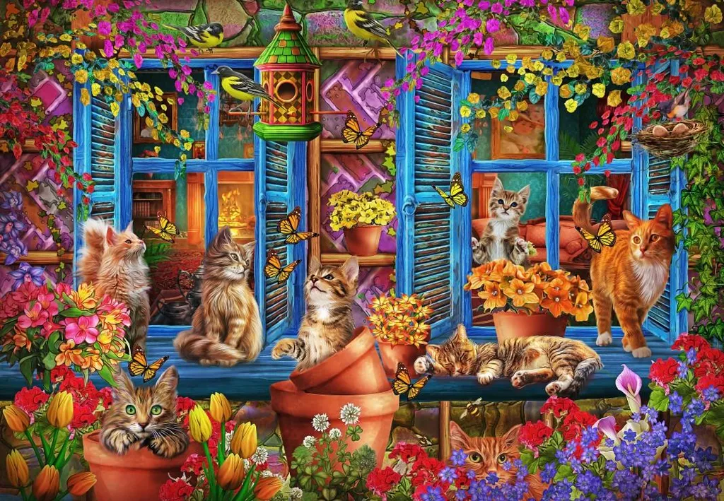 Puzzle Bluebird Chats Appui de fenêtre 1000 pièces - Finition mate Premium