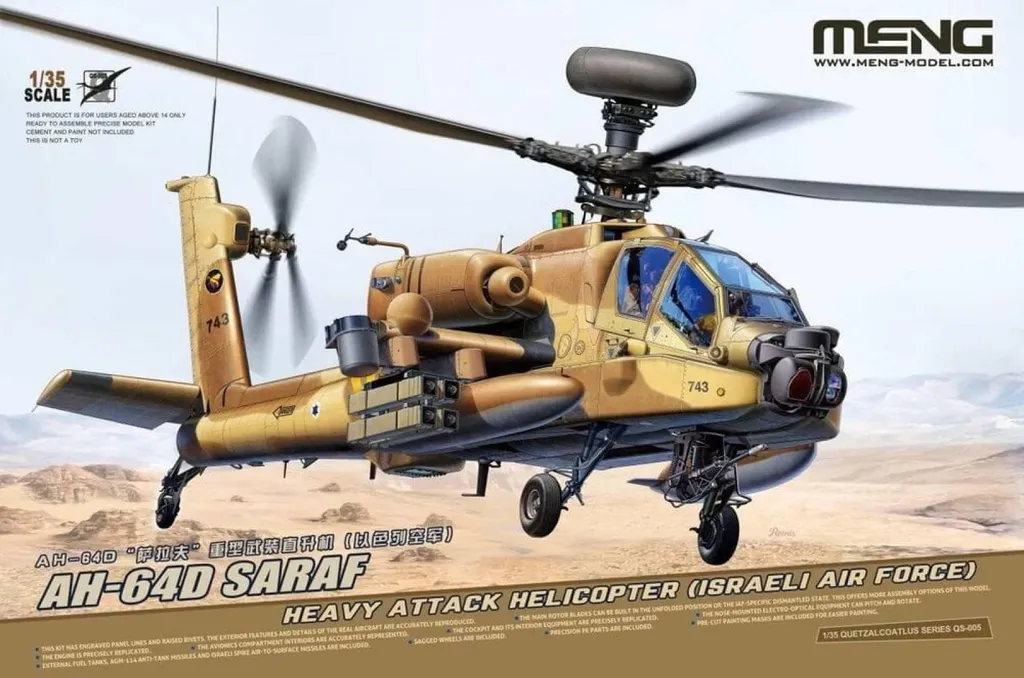 Maquette Hélicoptère AH-64D Saraf Meng 1/35 Kit de Modélisme à Construire