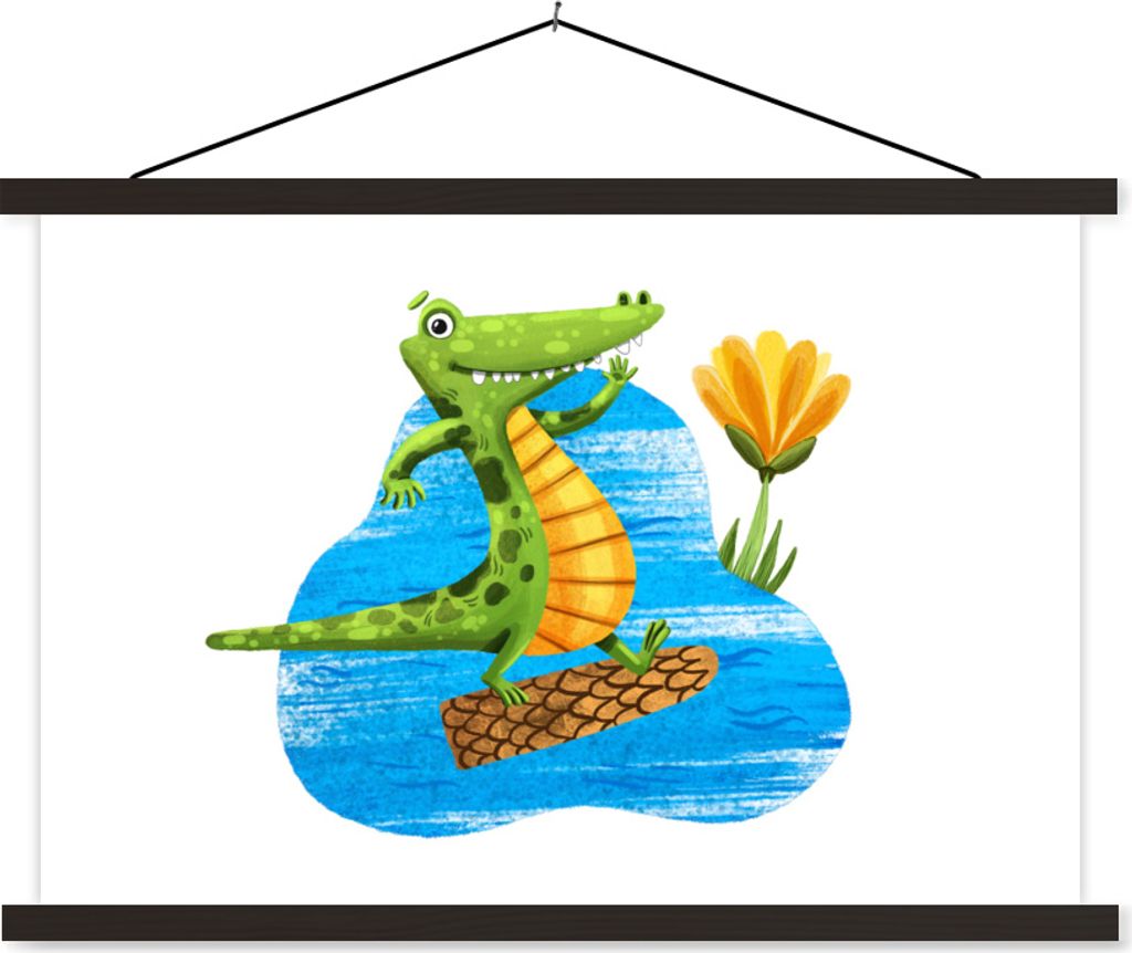 MuchoWow Textilposter Krokodil - Wasser - Dschungel 150x100 cm mit schwarzem Rahmen - Schlafzimmer