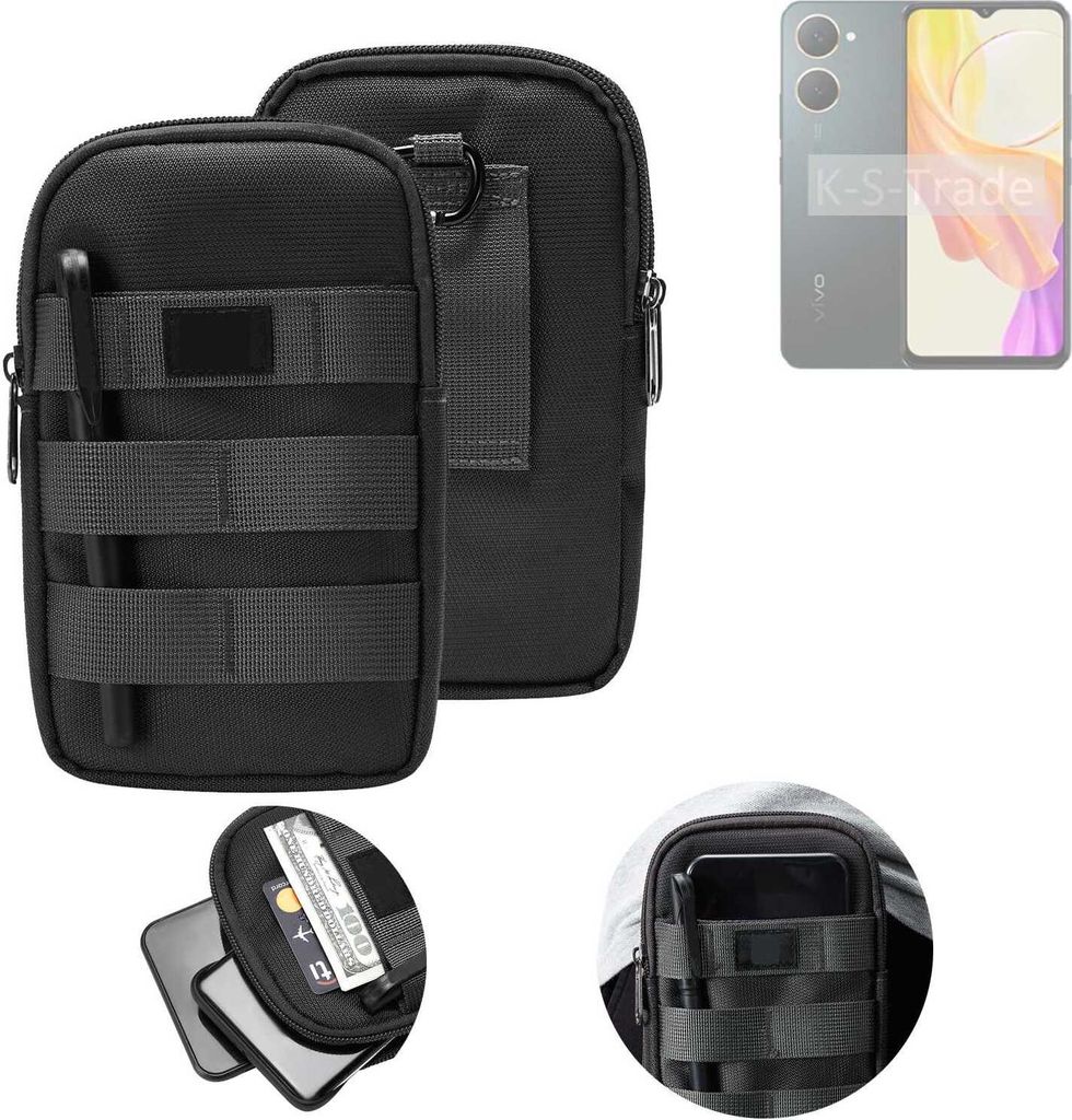 K-S-Trade Holster Gürtel Tasche kompatibel mit Vivo Y03t Handy Tasche Schutz Hülle dunkel-grau viele Fächer, 1x