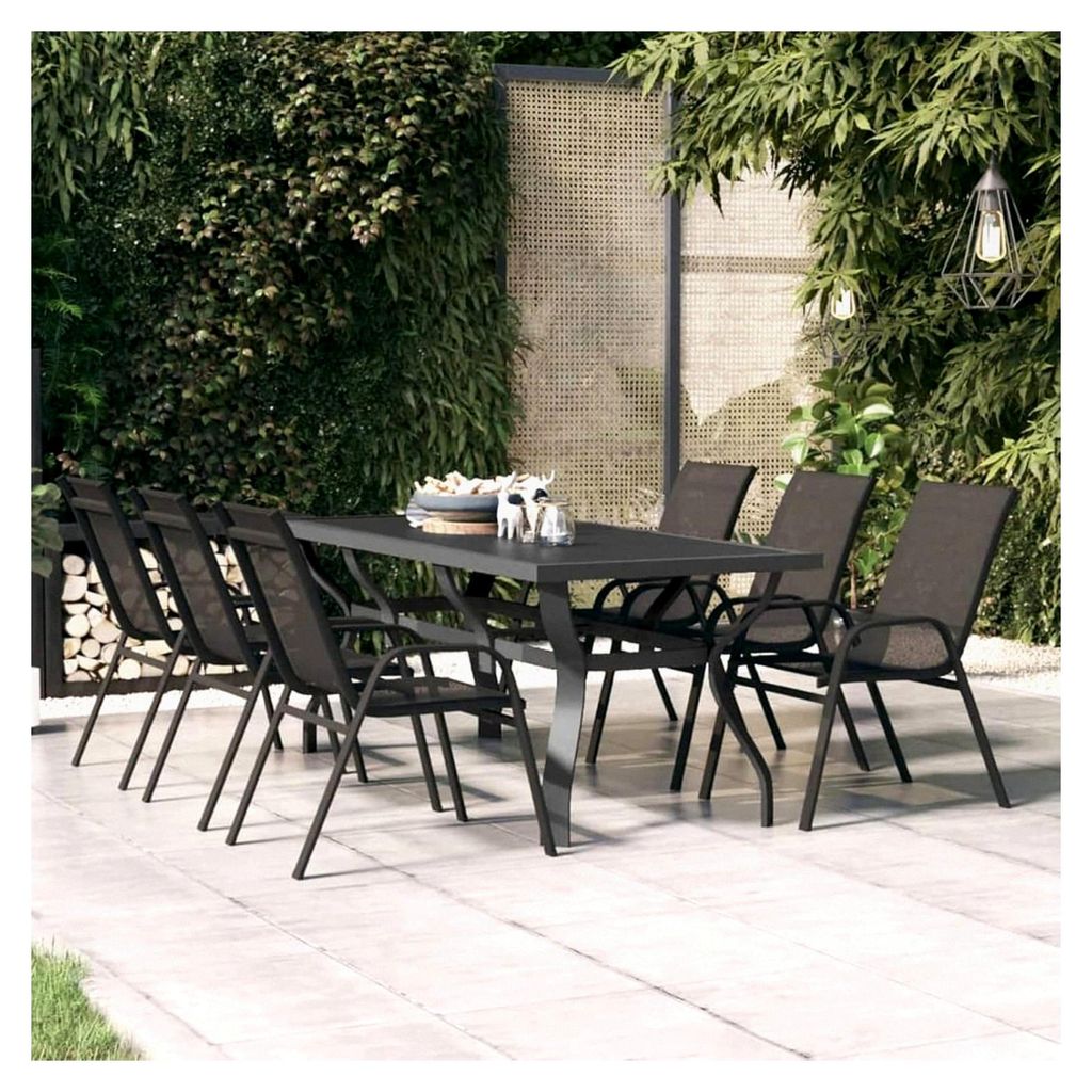 Gartentisch aus Stahl und Glas für Garten, Balkon und Terrasse, Grau und Schwarz, 180x80x70 cm