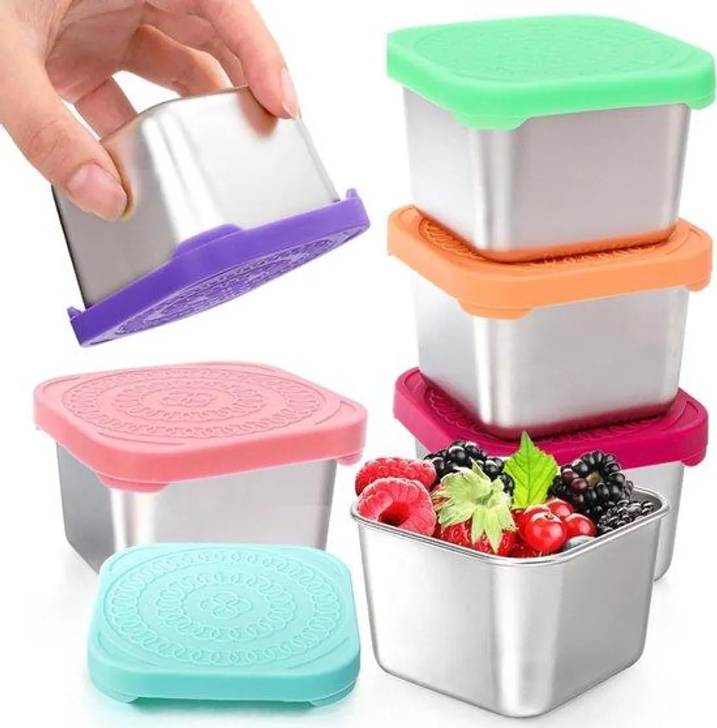 Récipients alimentaires en inox avec couvercles silicone colorés x6