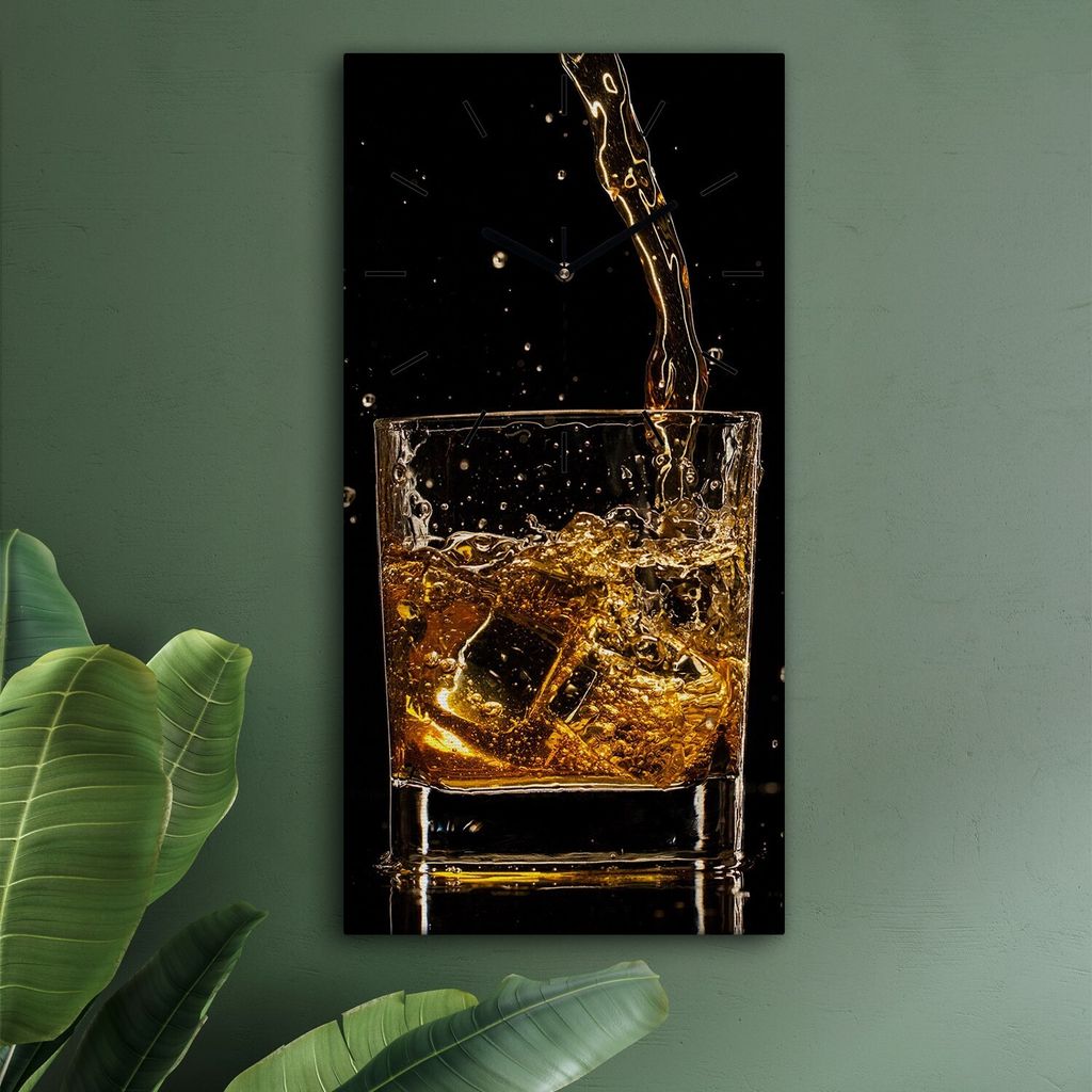 Wohnzimmer Leinwand Uhr Geräuschlos Küche 30x60 Whisky, Glas, Textur, Motive, schwarze Zeiger