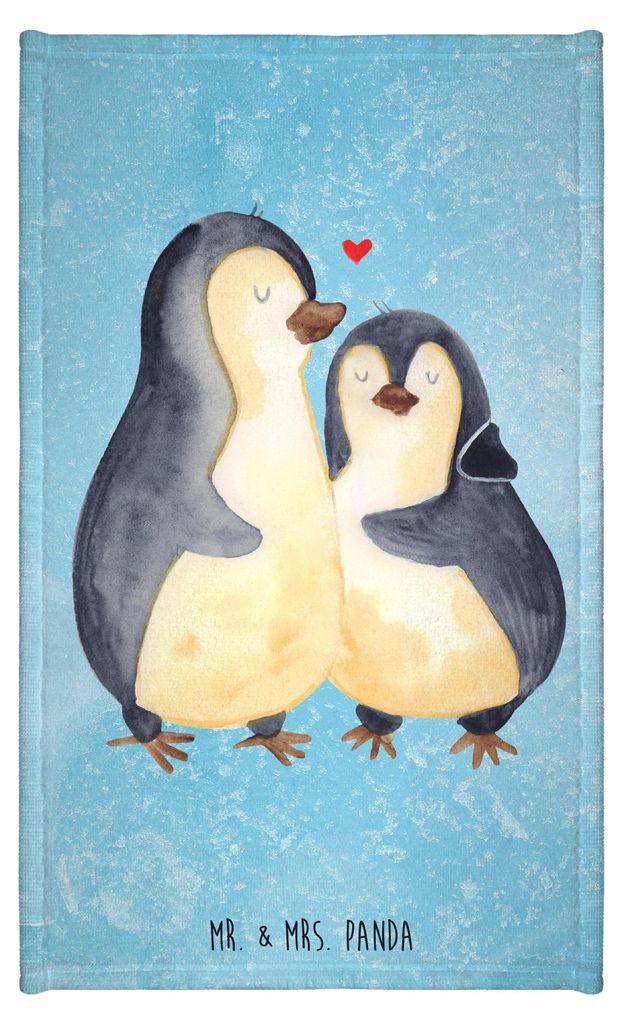 Mr. & Mrs. Panda Handtuch Pinguin umarmen - Eisblau - Geschenk, baumwolle, Klein, Liebe, Umarmung Verliebt, Gästetuch, Hochzeit, Verknallt, badezi...