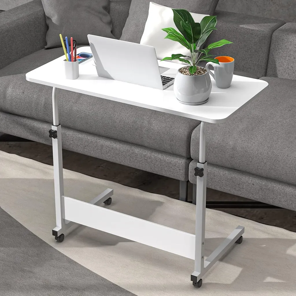 Tavolo per computer portatile regolabile in altezza con rotelle Tavolo laterale per notebook 60*40cm, bianco