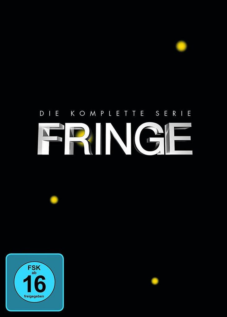 The image is a promotional graphic for the complete series of the TV show Fringe, featuring the title prominently.
