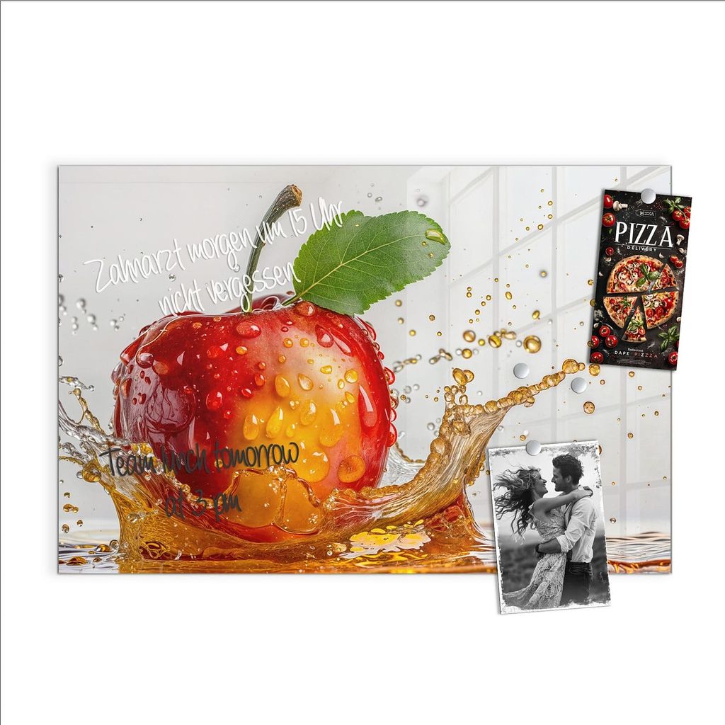 Magnettafel 90x60cm Pinnwand Whiteboard beschreibbar - Spritzender Apfel