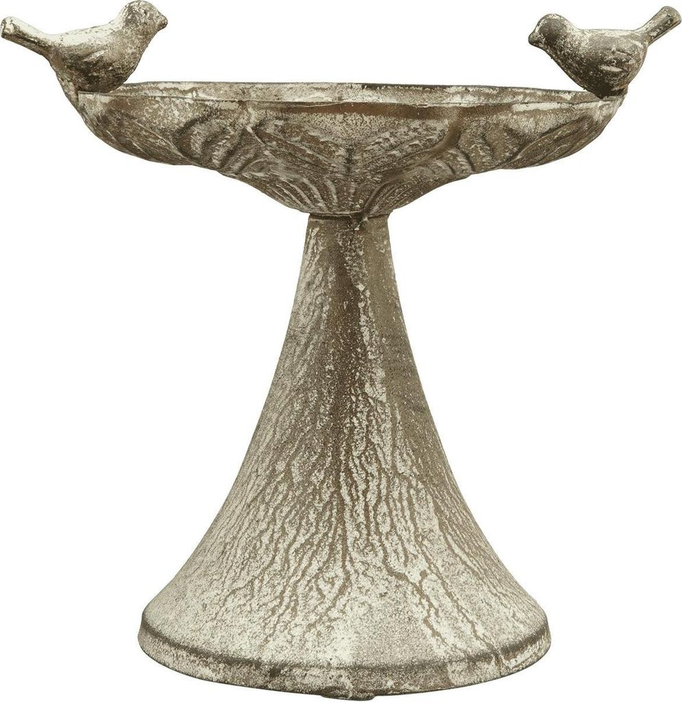 Exner | Vogeltränke - Vogelbad mit Zwei Vögeln - 18 cm - Vintage Grau - Rustikale Dekoration - Gartenaccessoires