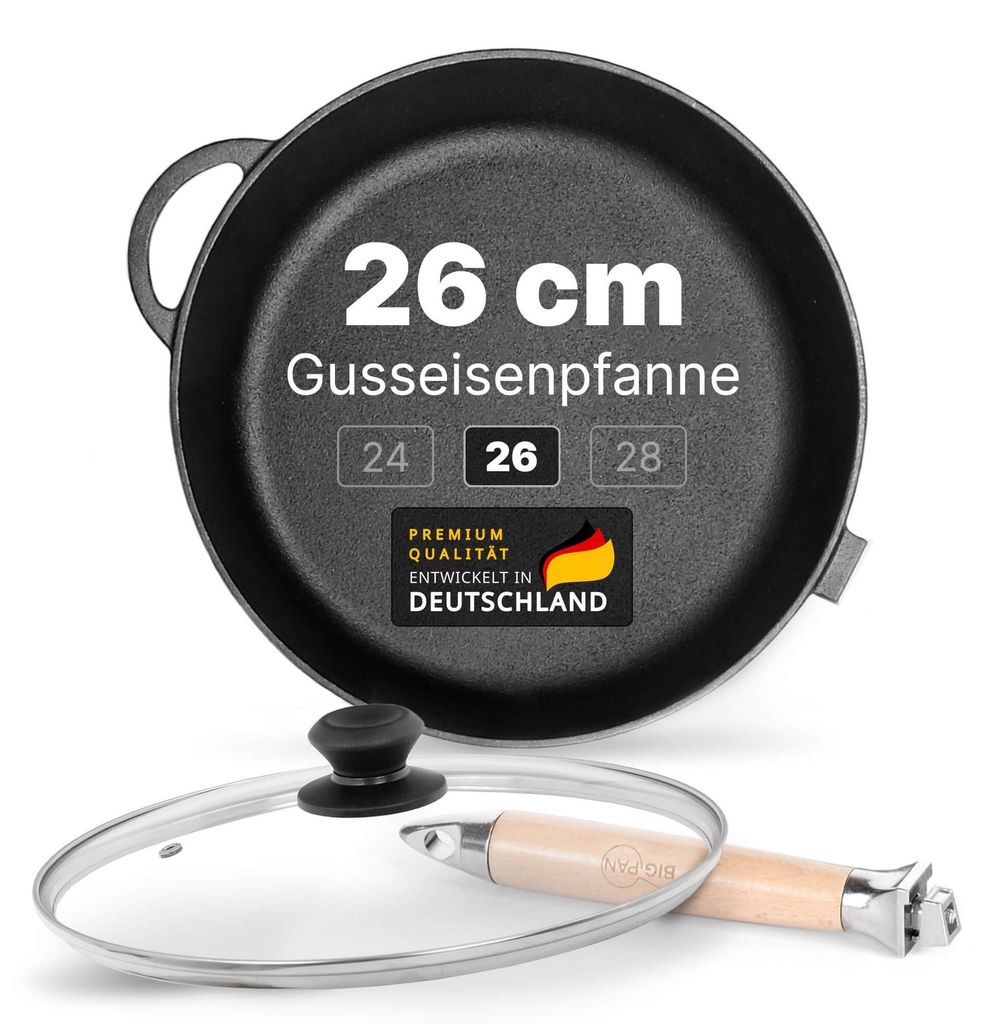 Premium Gusseisenpfanne 26 cm tief Induktion mit Produktbild 
