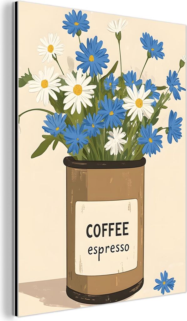 MuchoWow Wanddekoration Metall Metallbild Wandkunst 30x40 cm Kaffee - Dose - Minimalistisch - Blumen MuchoWow Aluminium Gemälde - Bilder