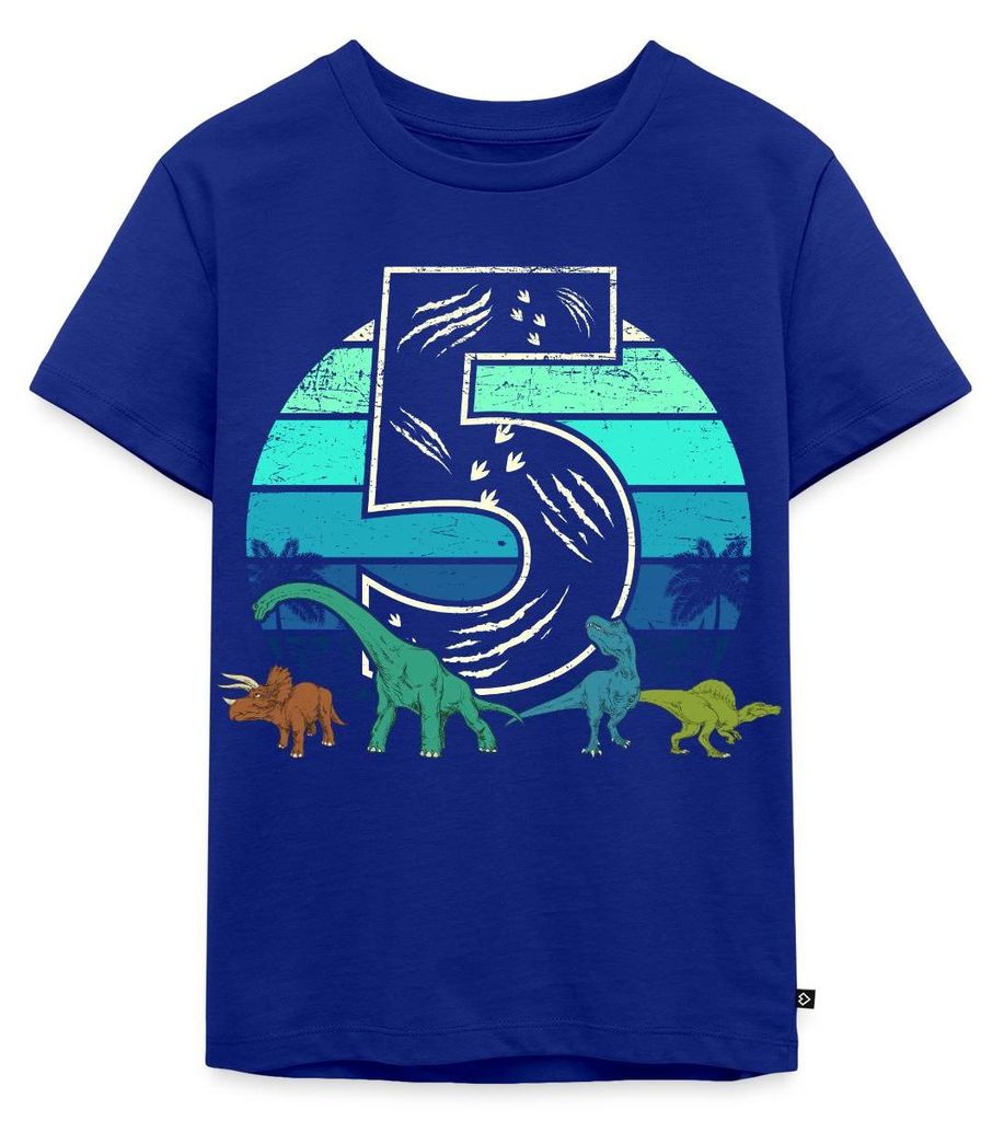 Spreadshirt 5. Geburtstag Ich Bin Fünf Dino Dinosaurier Vintage Kinder Premium T-Shirt, 134/140 (8 Jahre), Royalblau
