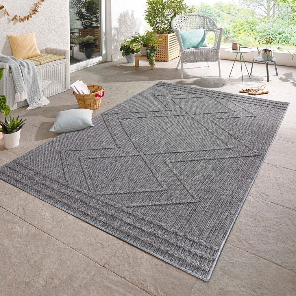 Carpetsale24 In & Outdoor Teppich Skandi Boho Stil Einfarbig Flachgewebe Wetterfest Wohnzimmer Balkon Terrasse Küchenteppich, Grösse: 160x230 cm