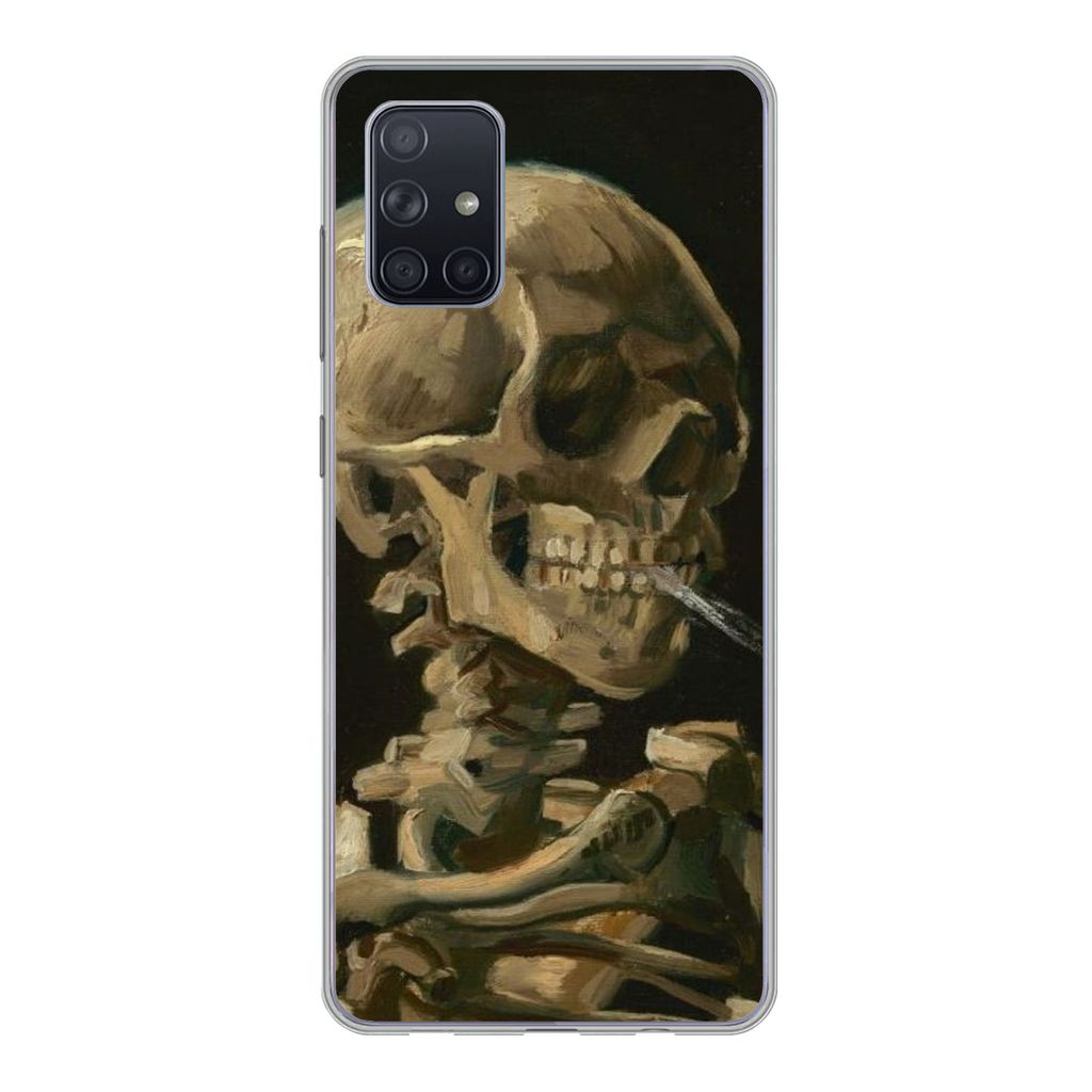 MuchoWow Handyhülle Schutzhülle Hülle für Samsung Galaxy A51 Skelettkopf mit brennender Zigarette - Vincent van Gogh Silikon Softcase Handy H...