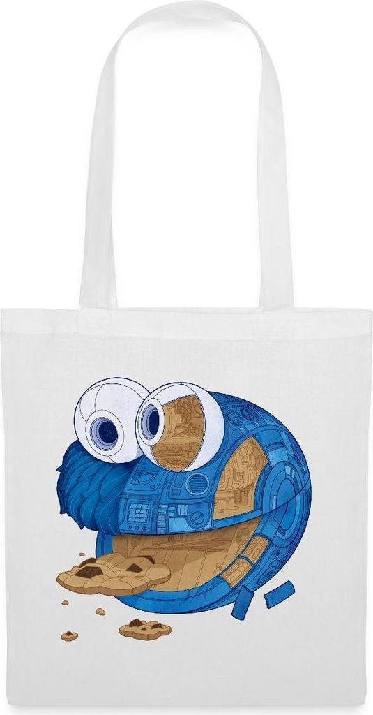 Spreadshirt Sesamstraße Krümelmonster Maschine Stoffbeutel, One size, Weiß