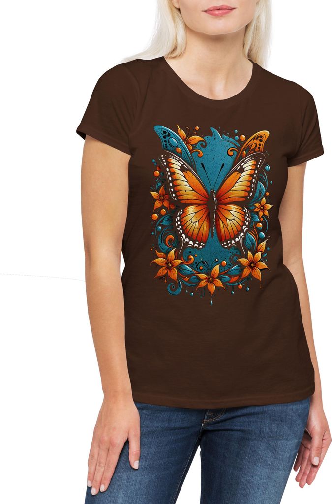 Urban Backwoods Butterfly, Damen T-Shirt, Farbe: Braun, Größe: 2XL