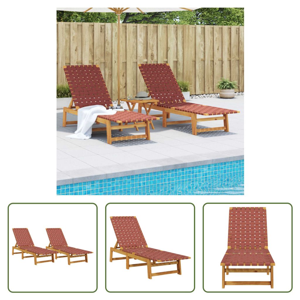 The Living Store Sonnenliegen 2 Stk. Rot Massivholz Akazie und Stoff