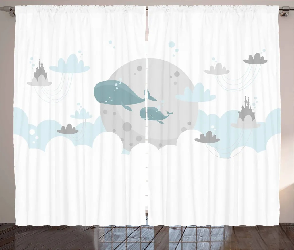 ABAKUHAUS Tenda rustica in stile scandinavo, fermacurtaini a forma di balena, tenda universale per soggiorno con passanti e ganci, 280 x 245 cm, grigio chiaro, azzurro chiaro, verde acqua