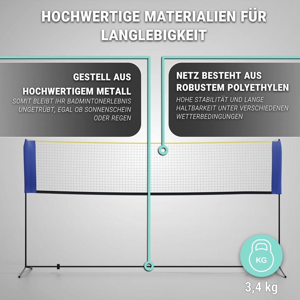 Badmintonnetz 400cm Blau 155cm Höhe einfache Montage robust Produktbild 3