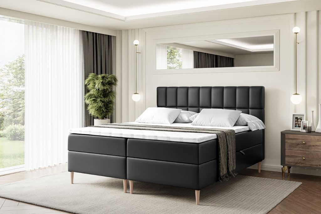 ALTDECOR Boxspringbett mit Holz Füßen, Matratze und Lattenrost, Boxbett, Topper, Polsterbett mit Bettkasten, Bett mit Stauraum H4-Matratze, Doppe...